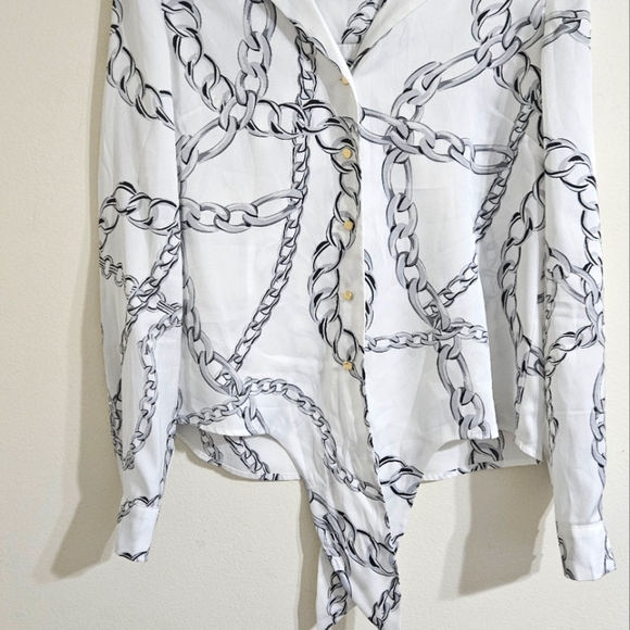 INC Satin Chain-Print Tie-Front Blouse - Picture 5 of 7